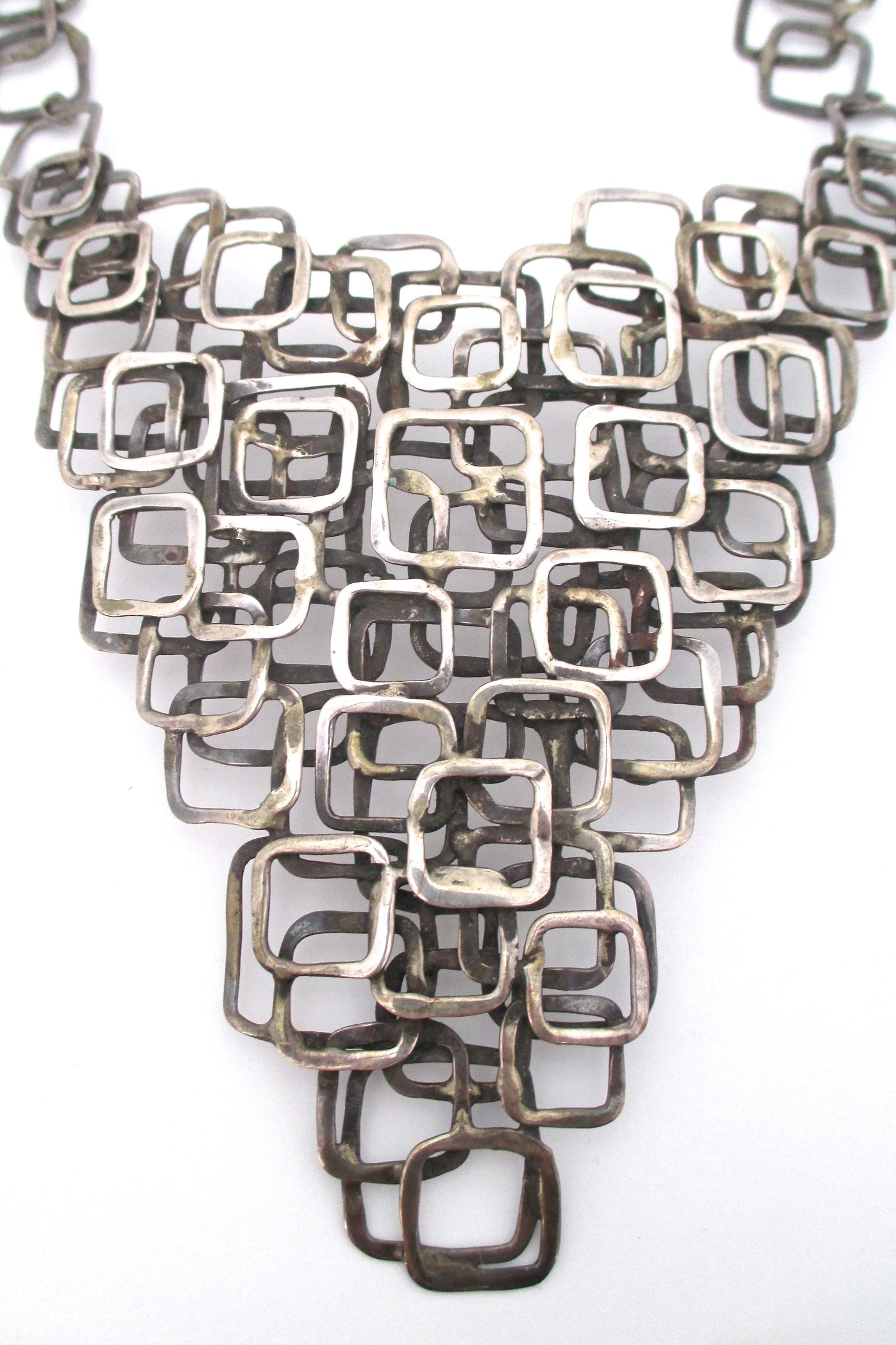 studio made sterling silver large 'layered squares' neck piece - signed