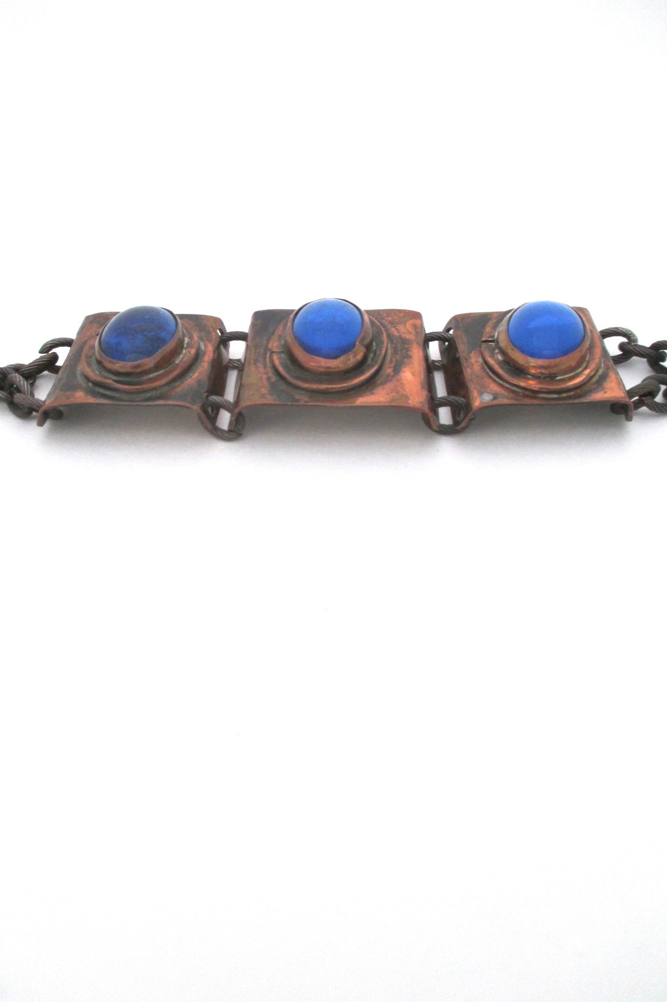 profile Rafael Alfandary Canada vintage copper & glass brutalist bracelet