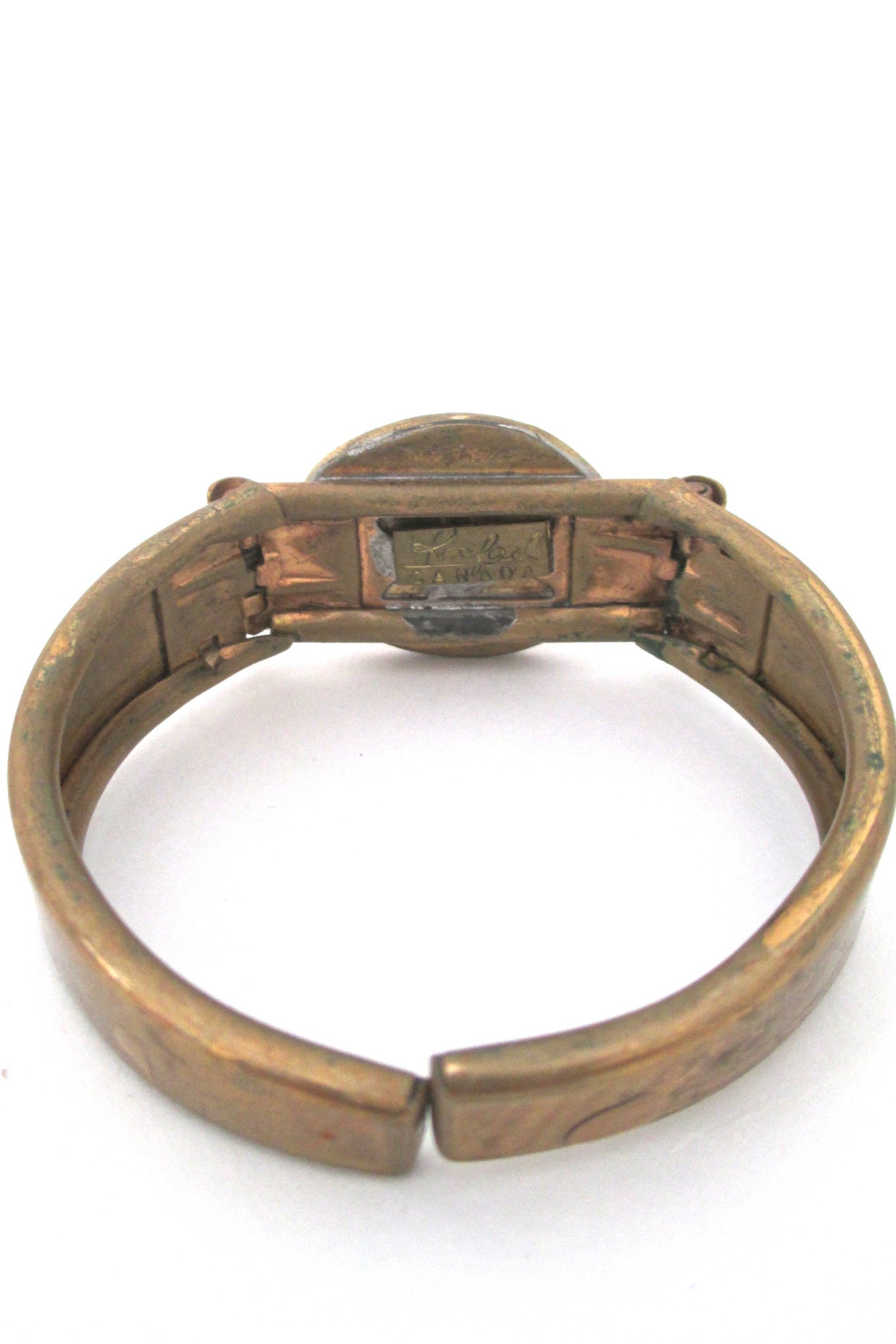 Rafael red cabochon hinged bracelet in brass