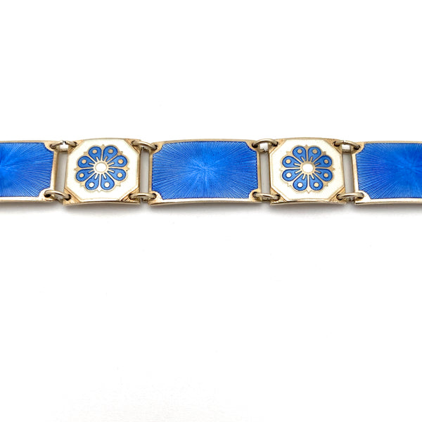 detail David-Andersen Norway vintage silver gilt enamel panel link bracelet Scandinavian jewelry design
