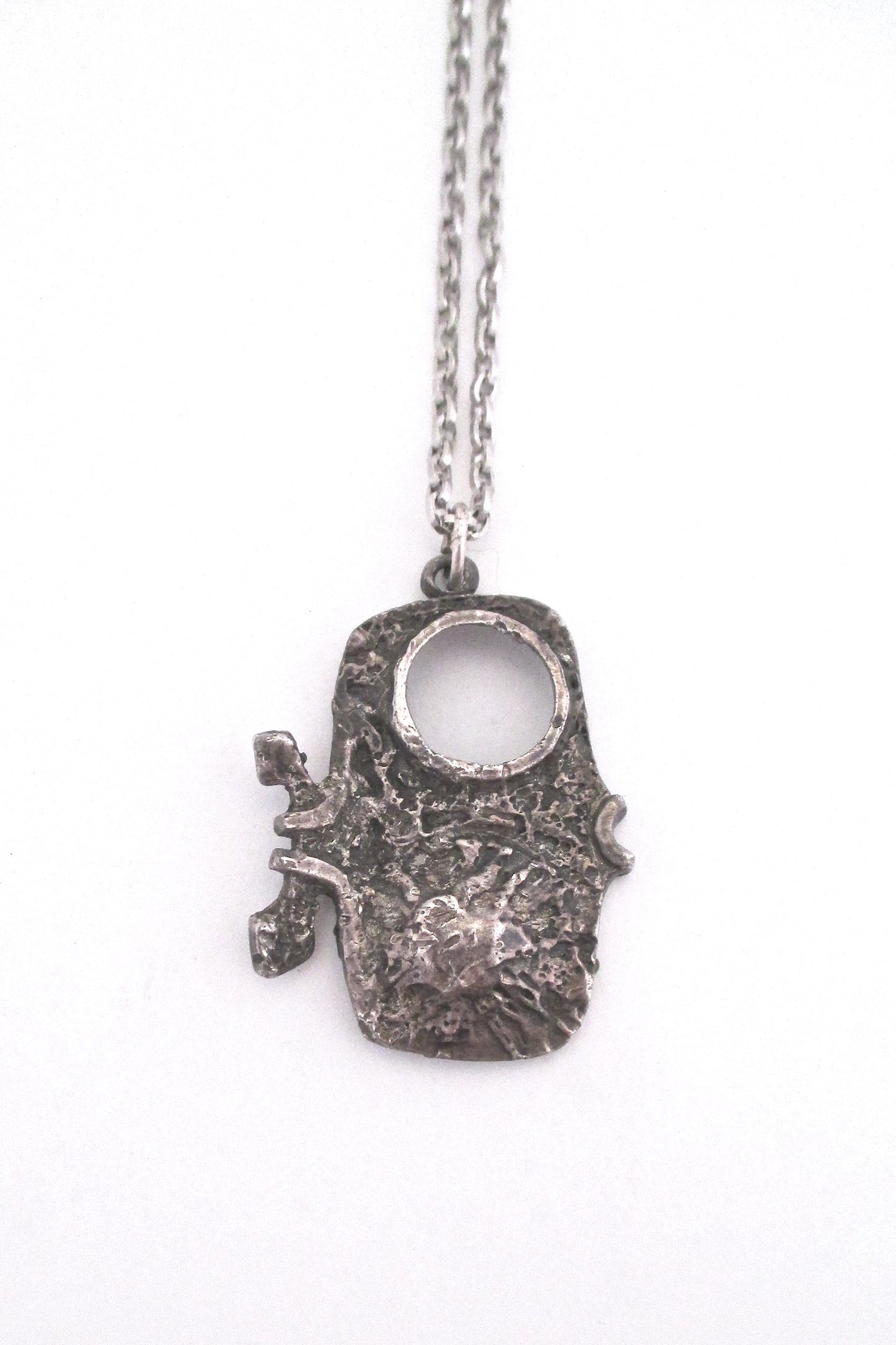 detail Guy Vidal Canada vintage brutalist pewter little fish pendant necklace