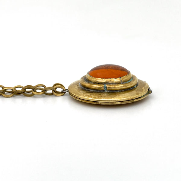 profile Rafael Alfandary Canada vintage brass amber glass locket necklace