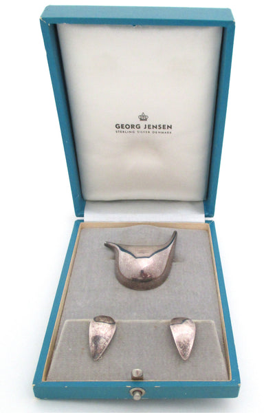 Nanna Ditzel for Georg Jensen Denmark vintage Scandinavian Modernist sterling silver brooch 329 and earrings set
