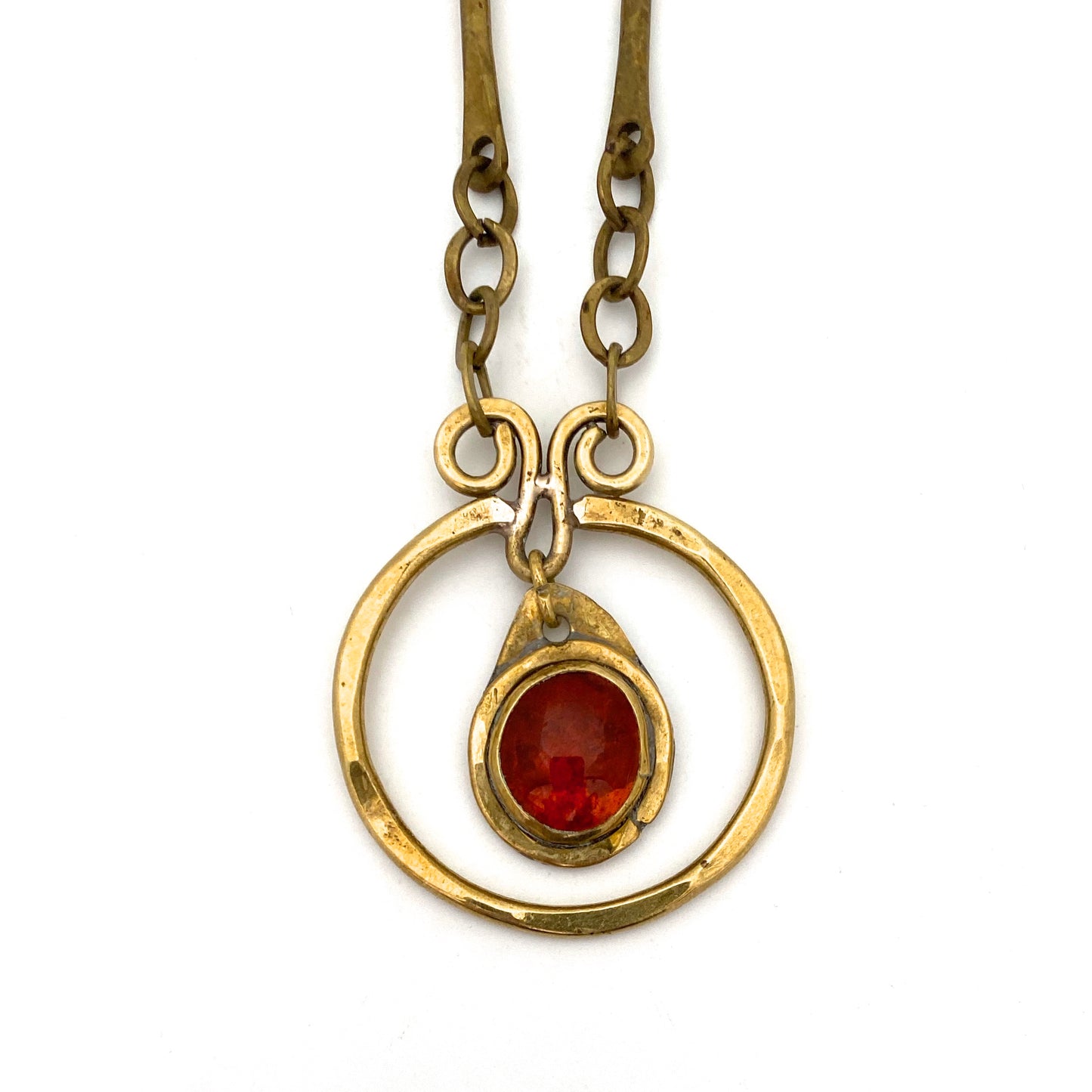 Rafael Canada brass kinetic pendant necklace ~ clear amber
