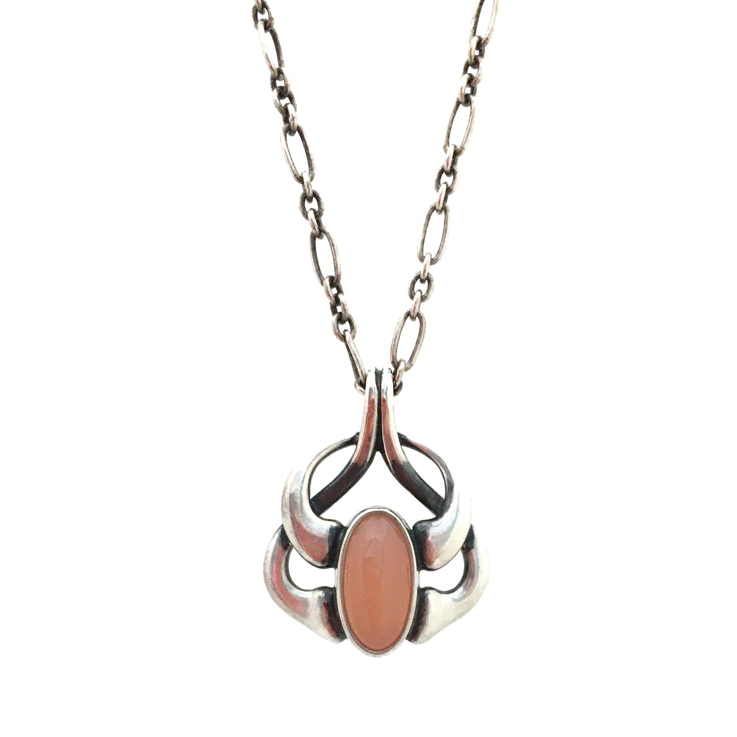 detail Georg Jensen Denmark silver rose quartz Annual Heritage pendant necklace 2006 flower bud