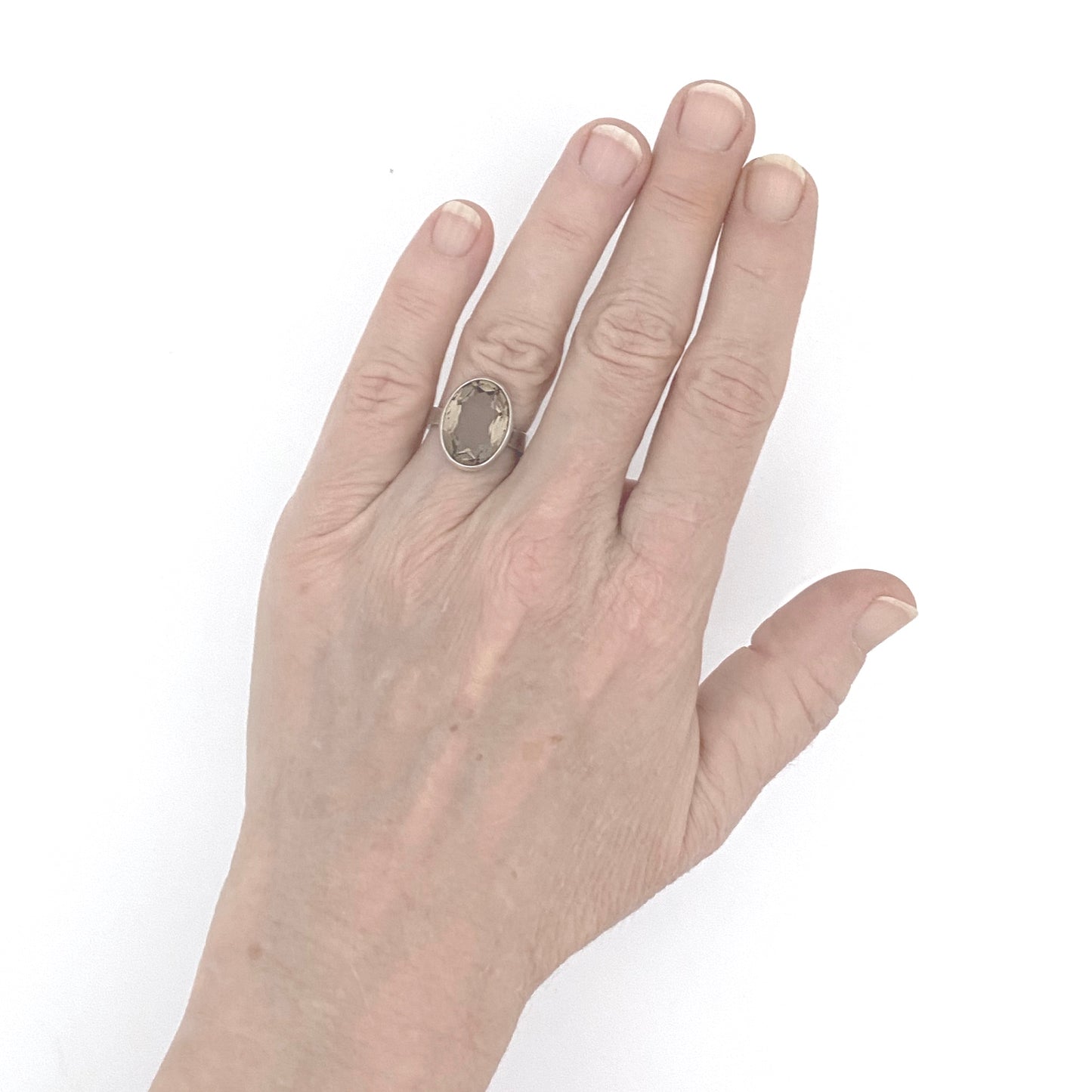 scale Niels Erik NE From Denmark vintage silver faceted smoky quartz ring Scandinavian Modernist jewelry design