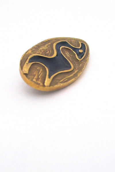profile Bernard Chaudron Canada vintage bronze enamel abstract animal brooch