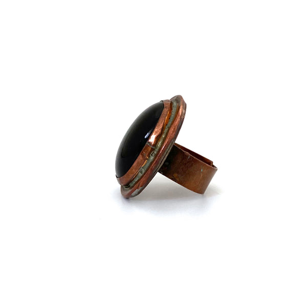 profile Rafael Alfandary Canada vintage copper mirrored dark amber glass oval ring