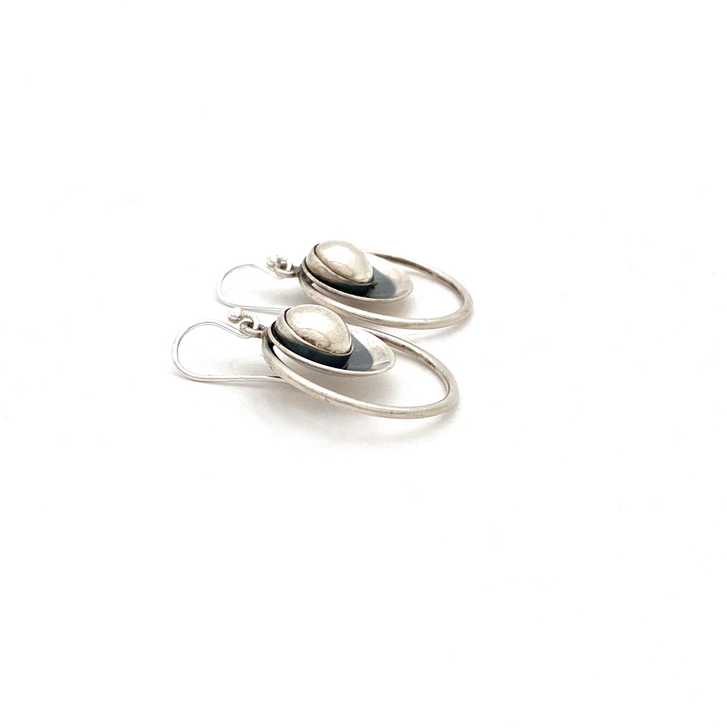 profile Niels Erik NE From Denmark vintage silver circles drop earrings Scandinavian Modernist jewelry design