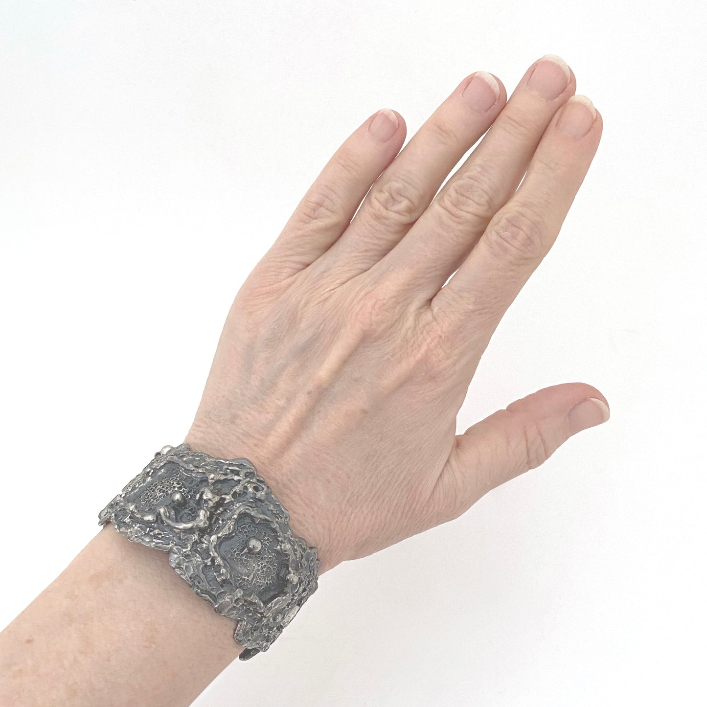 Guy Vidal brutalist pewter hinged bracelet