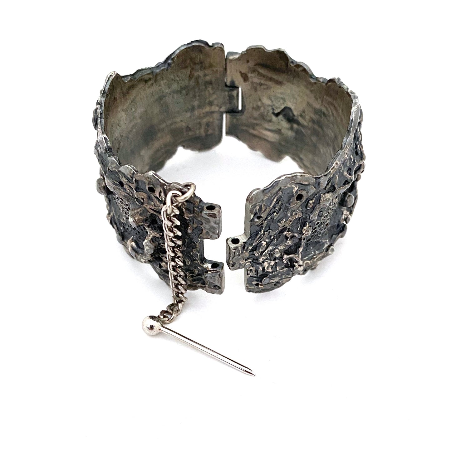 closure Guy Vidal Canada vintage brutalist pewter hinged bracelet Canadian Modernist jewelry design