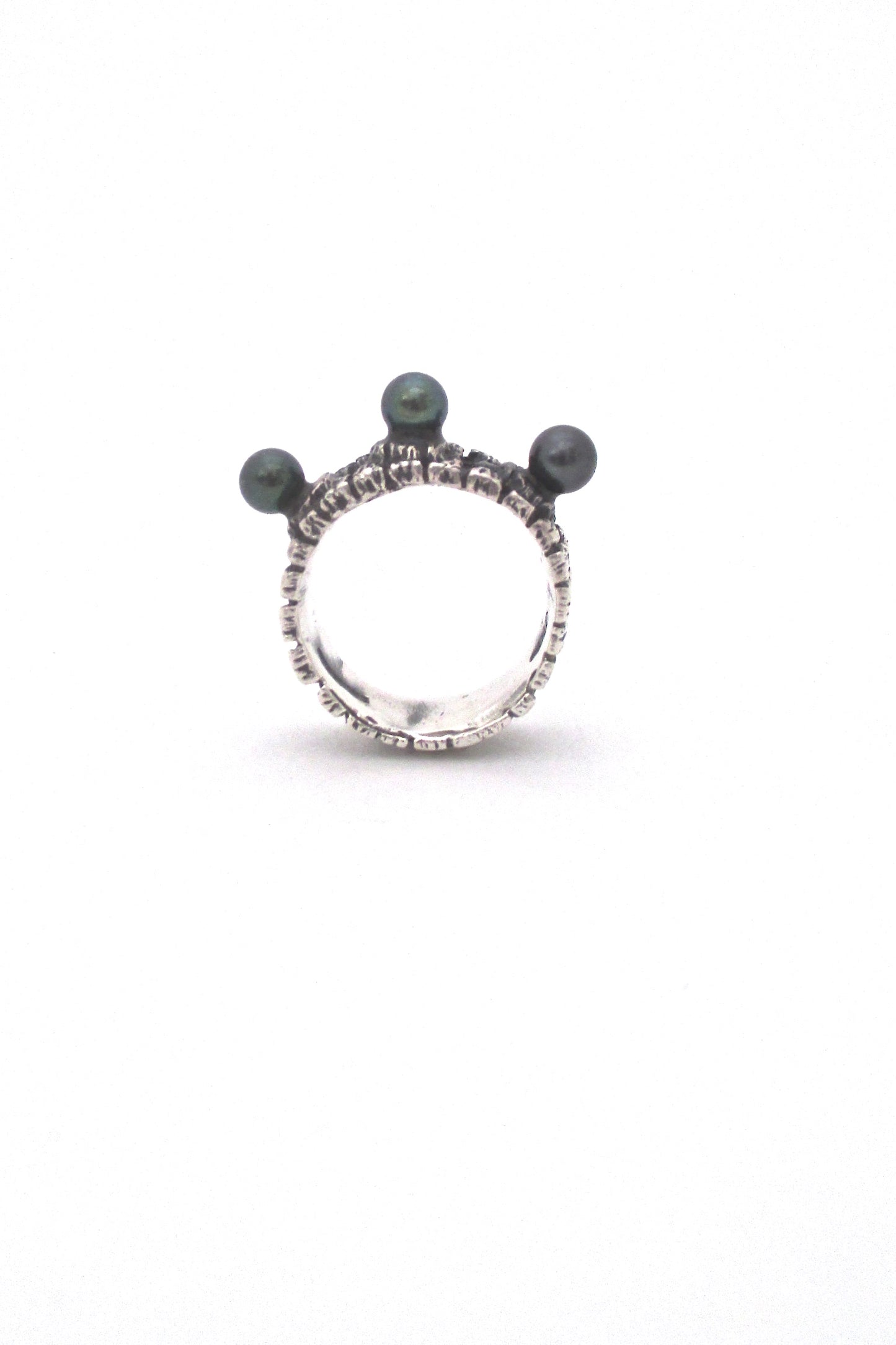 profile John Pagacz USA vintage Modernist heavy silver and pearl ring