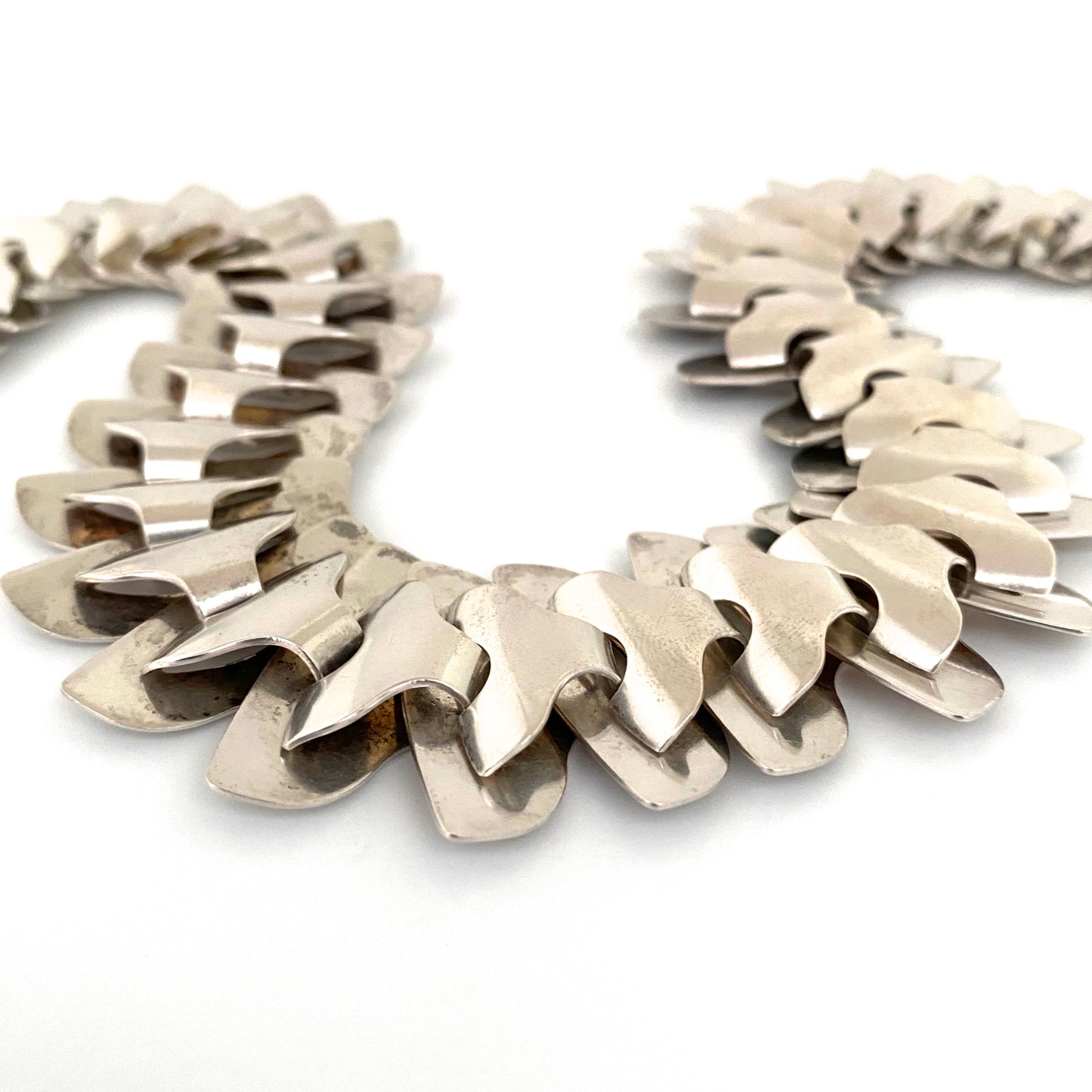 profile Georg Jensen Denmark vintage silver wide articulated necklace 156 A rare Scandinavian Modernist jewelry design