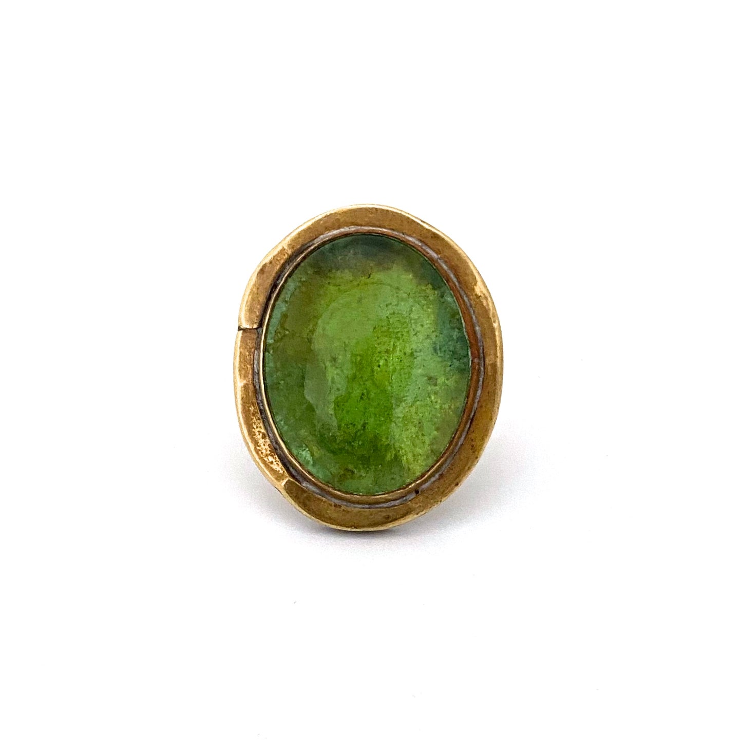 Rafael Canada large brass oval ring ~ clear light green