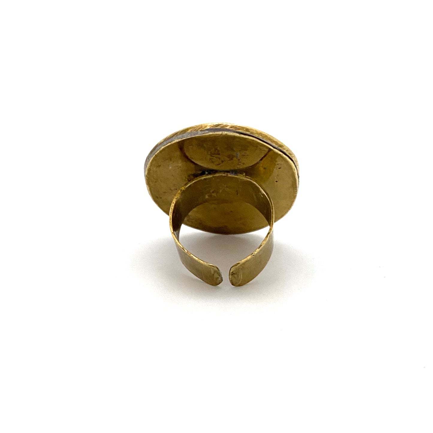 Rafael Canada large brass oval ring ~ clear light green