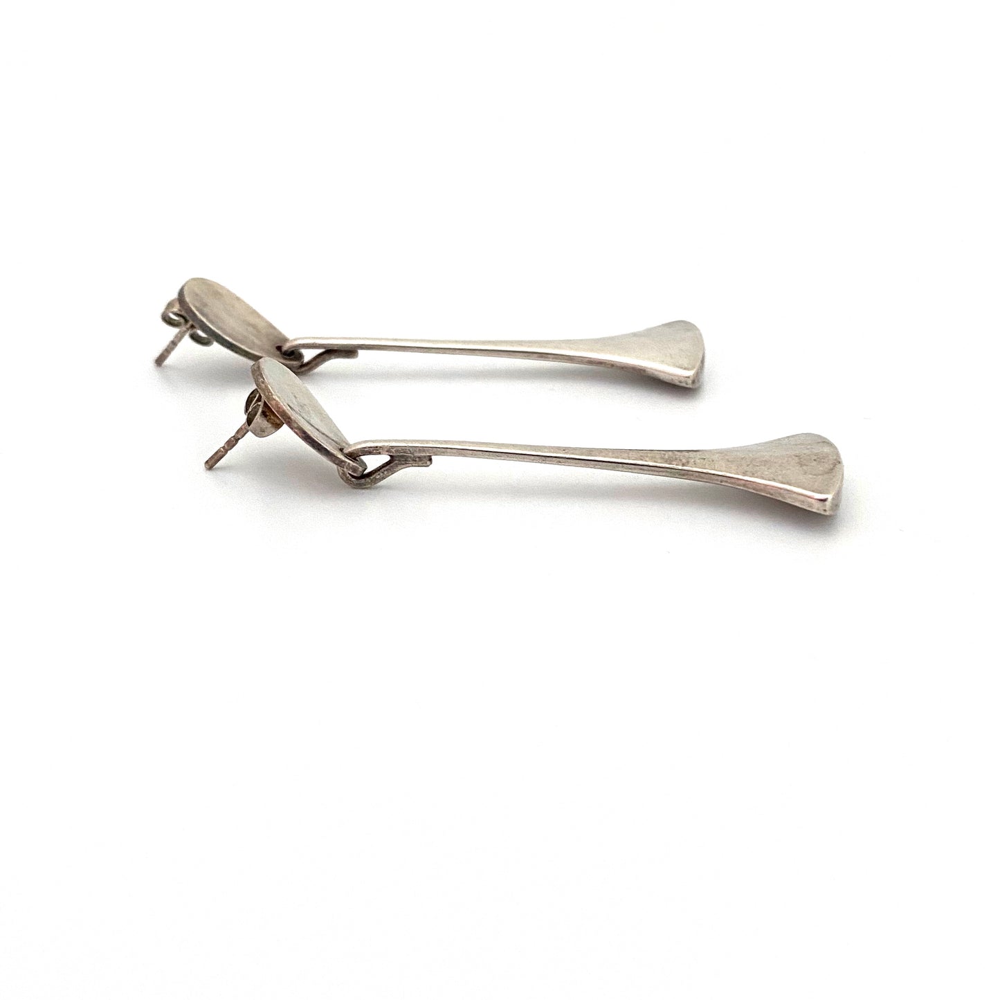 profile Hans Hansen Denmark vintage silver long drop earrings pierced ears Scandinavian Modernist jewelry design