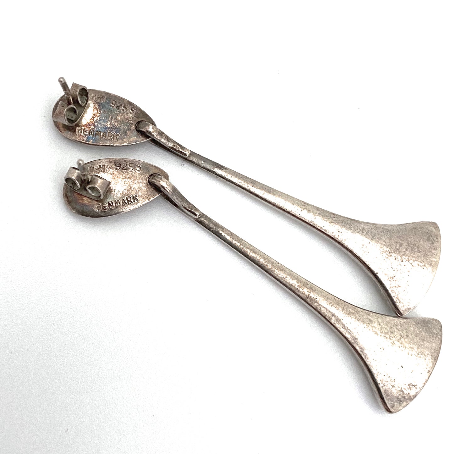 Hans Hansen long silver drop earrings