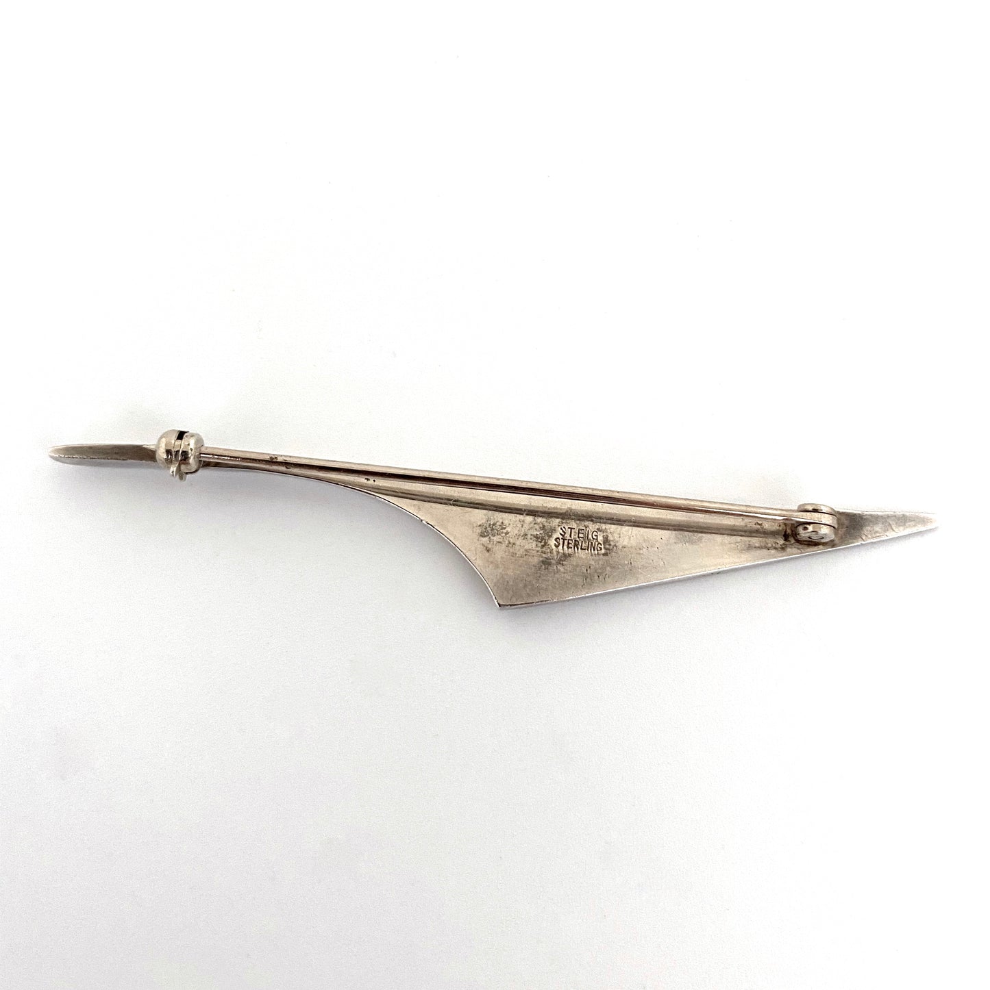 Henry Steig long modernist silver brooch