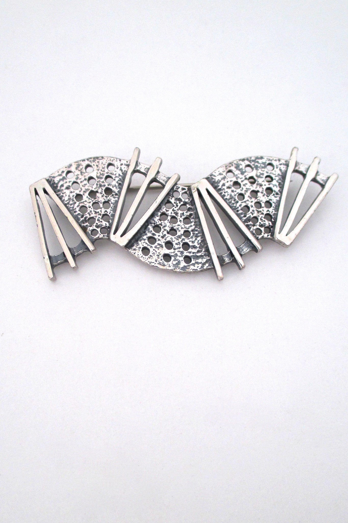 front Jean-Claude Darveau Canada vintage pop art curves and angles chrome brooch