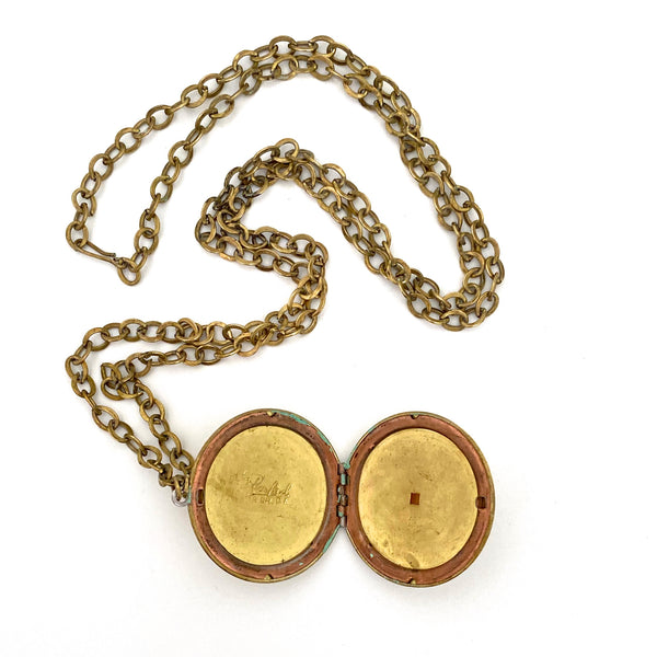 Rafael Canada brass locket necklace ~ clear amber