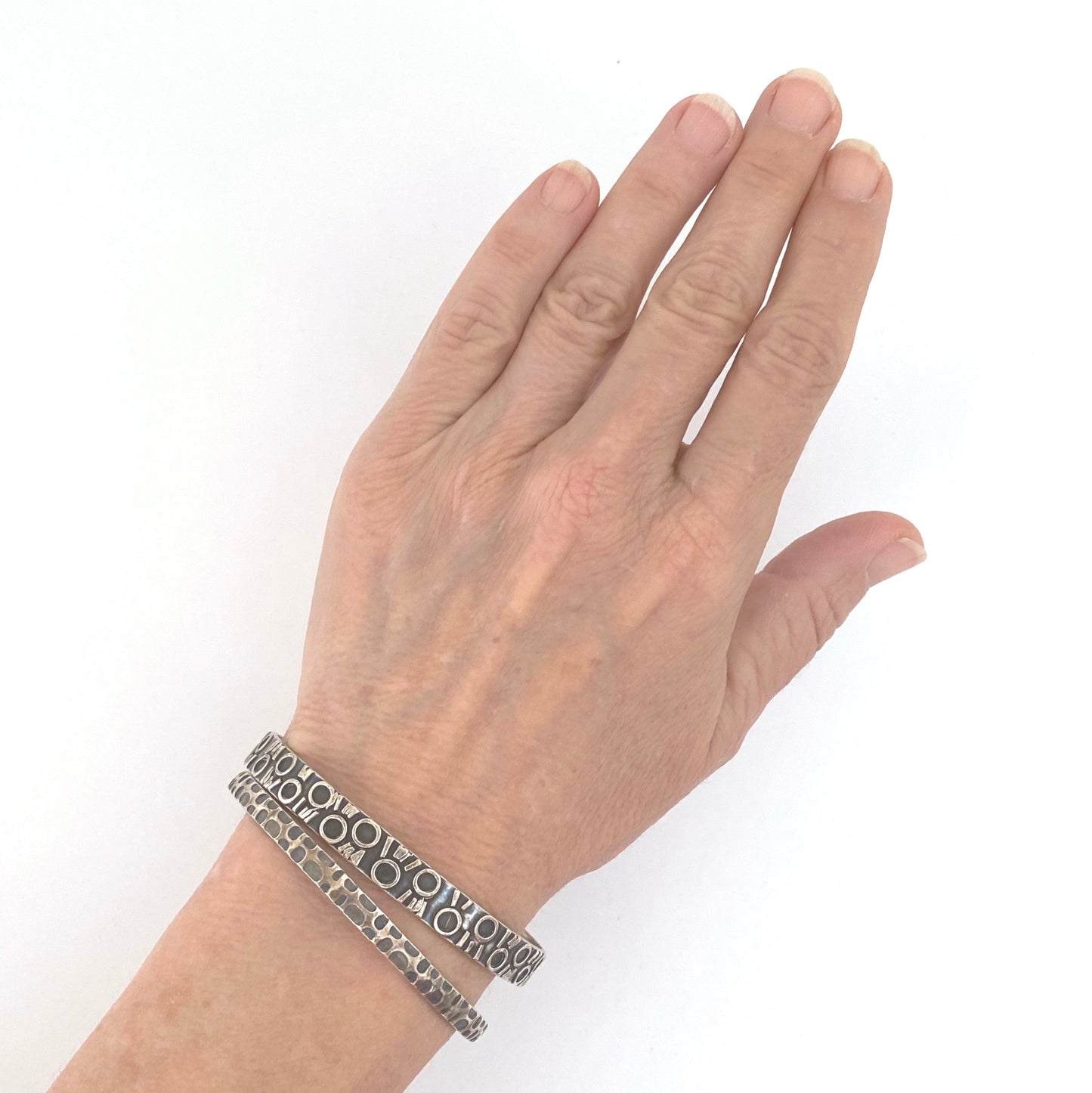 pair Rytosztuka Poland vintage Modernist silver bangle bracelets mid century jewelry design