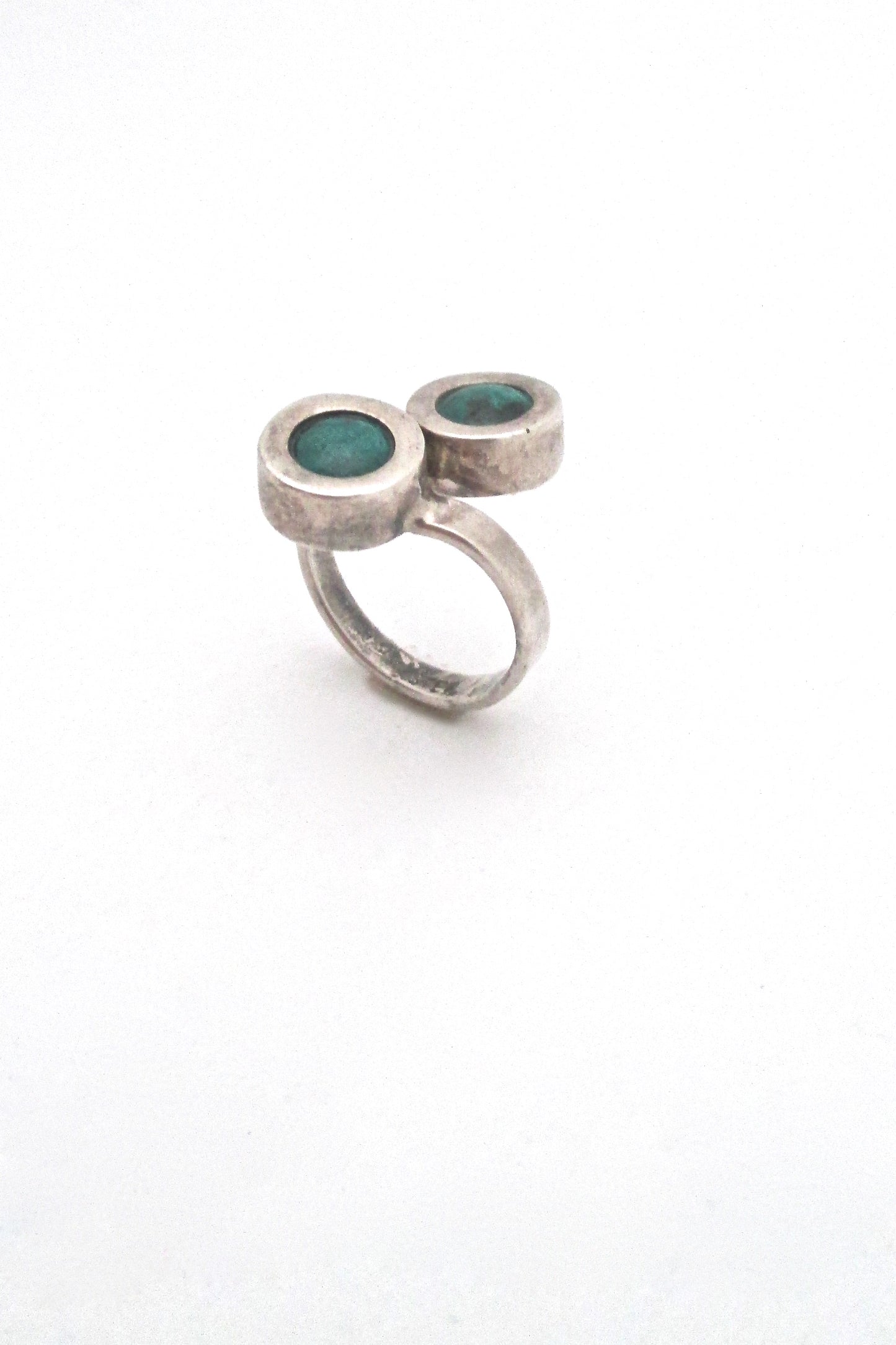 profile Rafael Alfandary Canada vintage sterling silver turquoise bypass ring mid century Modernist design jewelry
