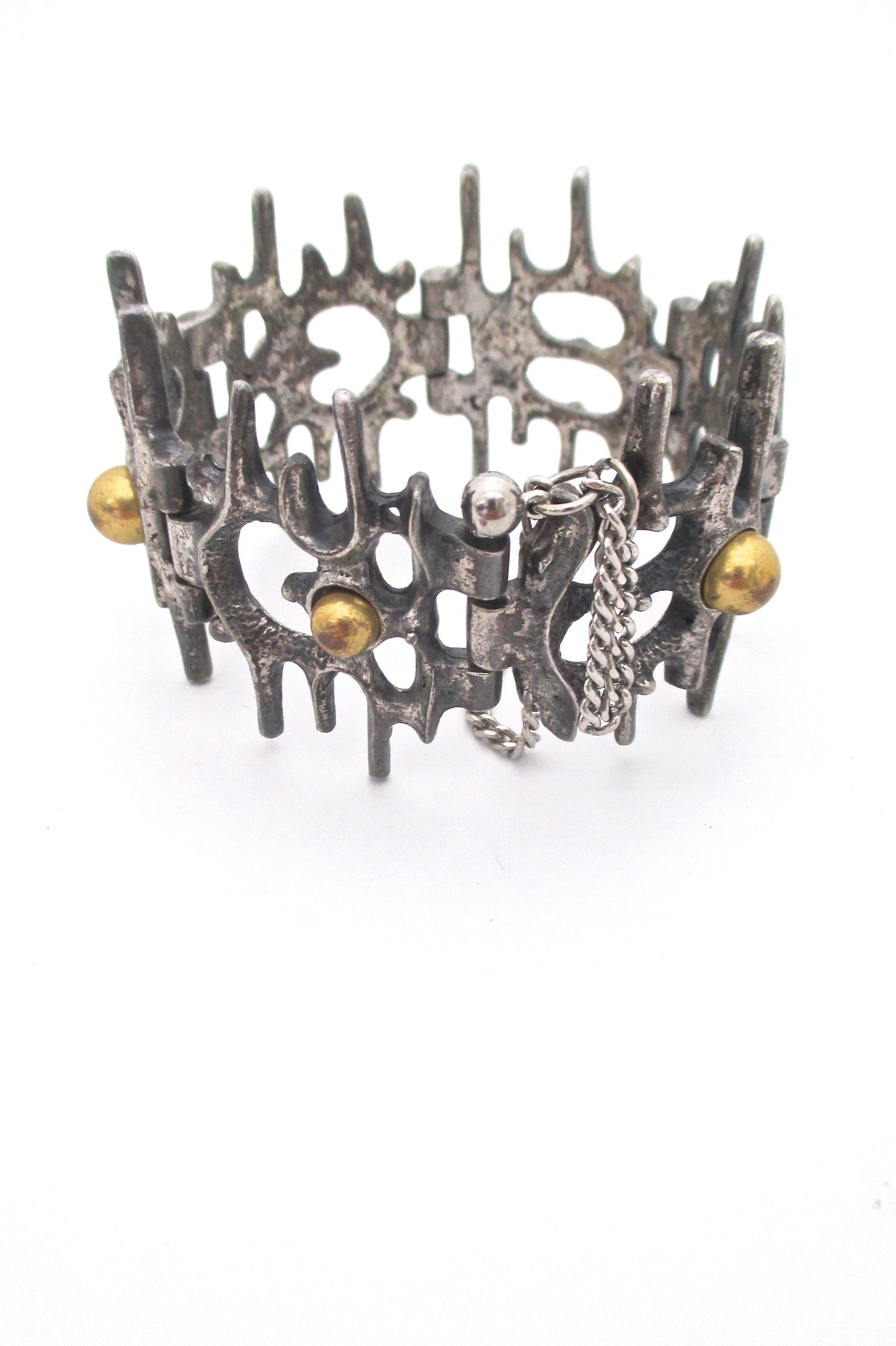 Robert Larin brutalist openwork bracelet ~ bronze spheres