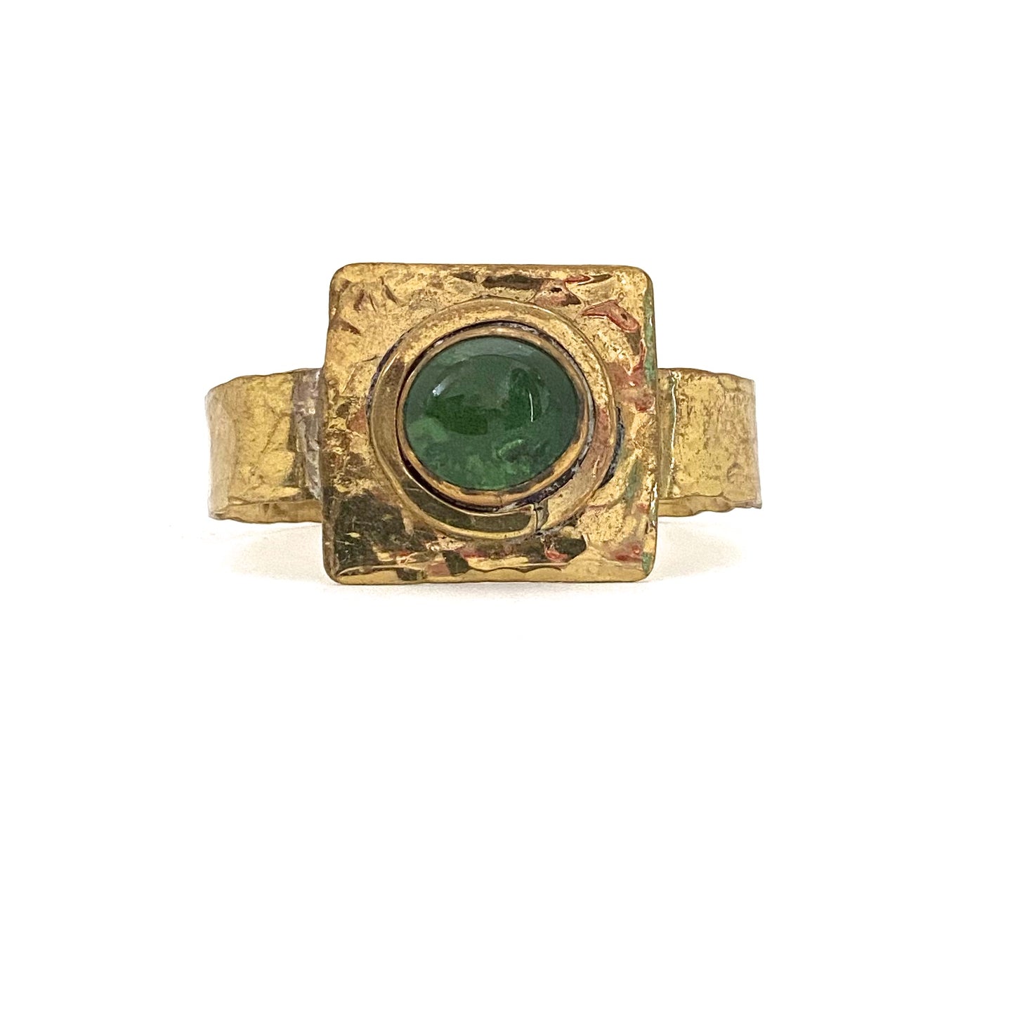Rafael Canada brass cuff bracelet ~ clear grass green round cabochon