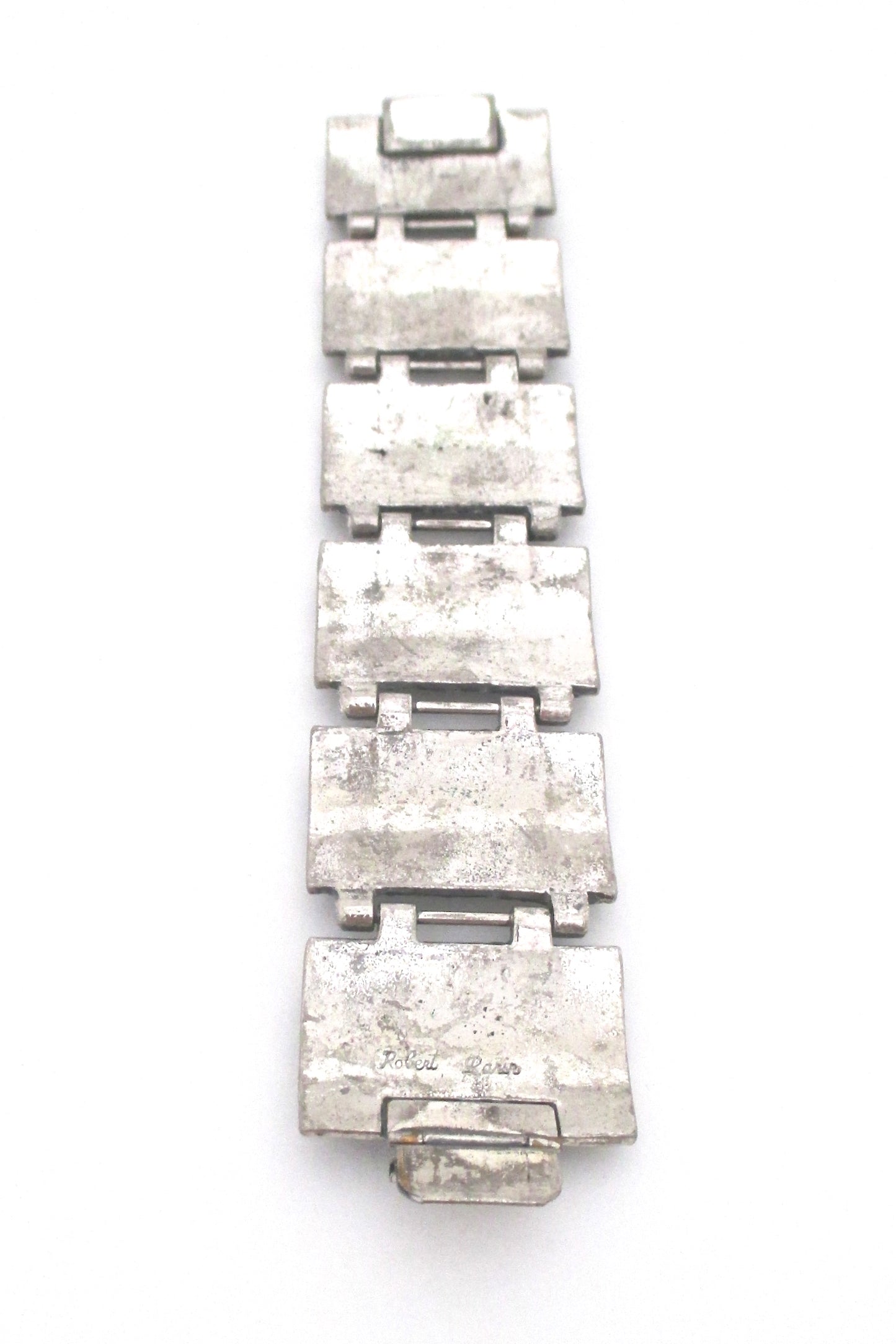 Robert Larin brutalist textured pewter wide link bracelet