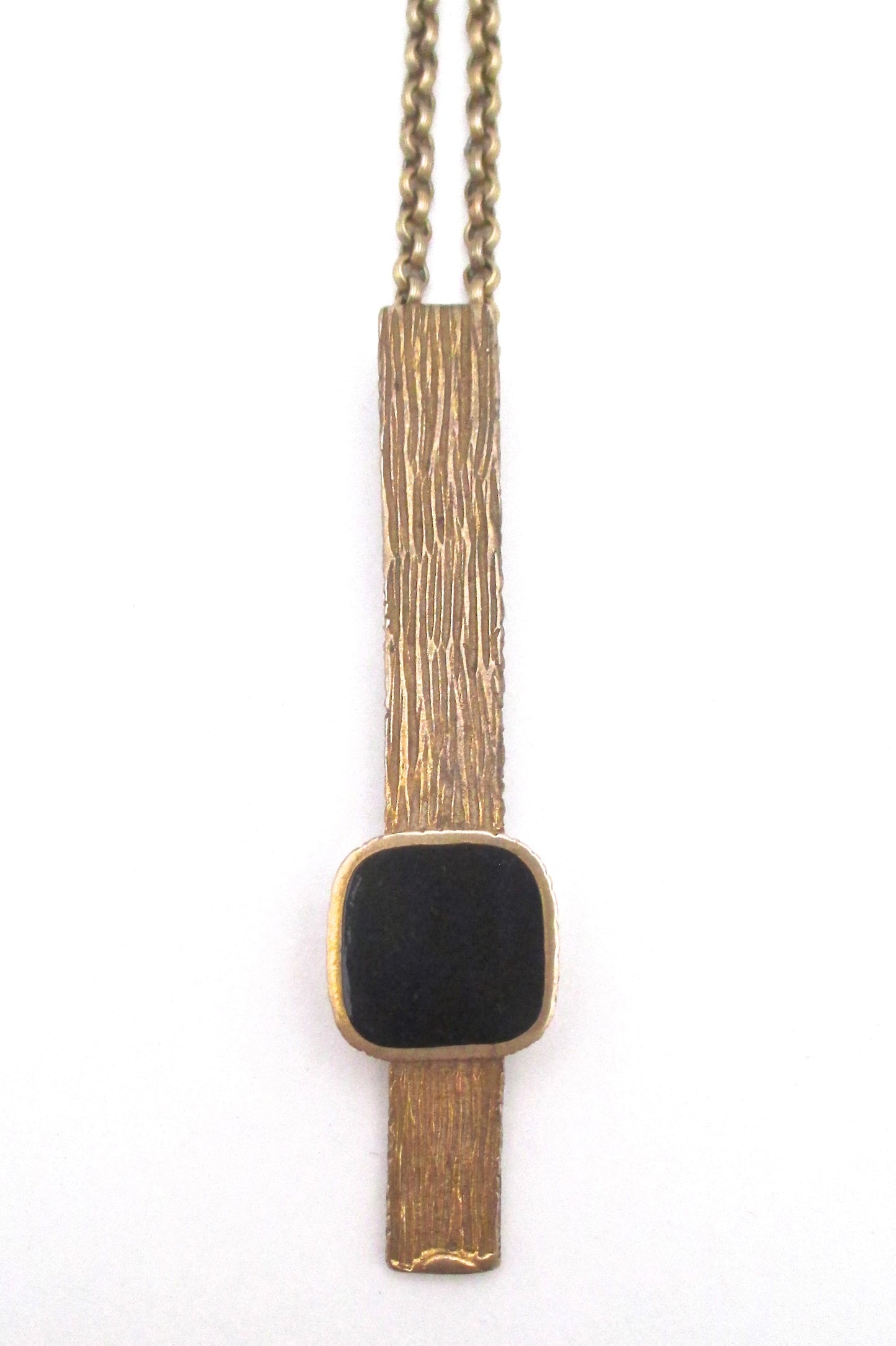 detail Bernard Chaudron Canada vintage brutalist bronze black resin enamel long pendant necklace