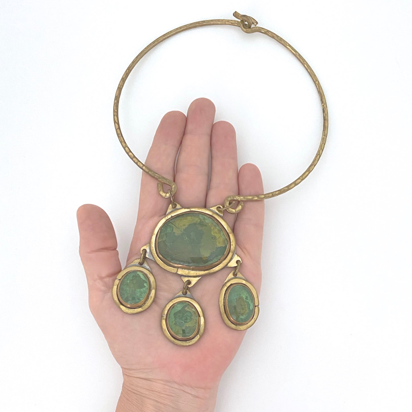 scale Rafael Alfandary Canada vintage brutalist brass large multi stone kinetic choker necklace