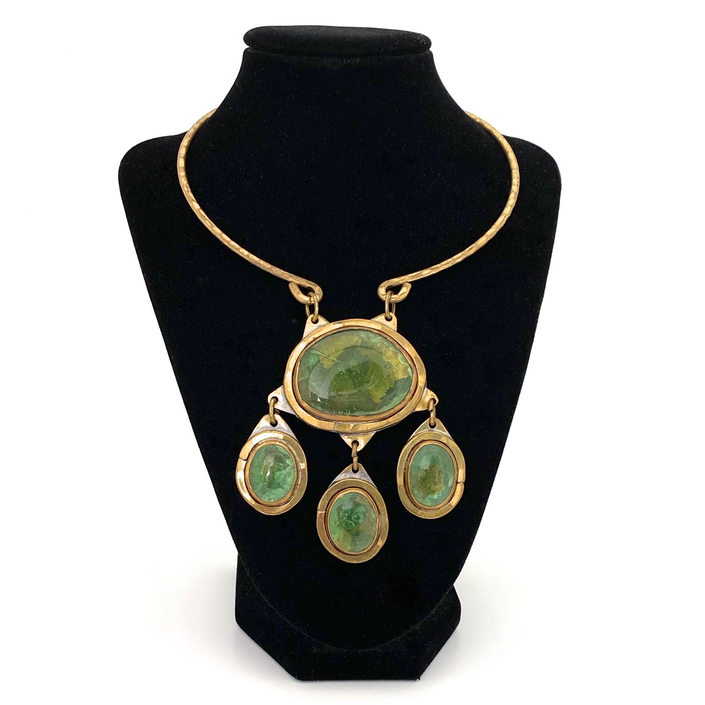 detail Rafael Alfandary Canada vintage brutalist brass large multi stone kinetic choker necklace
