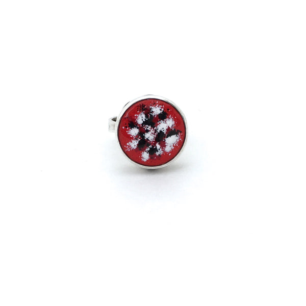 Martti Viikinniemi large silver and enamel ring ~ red, black & white