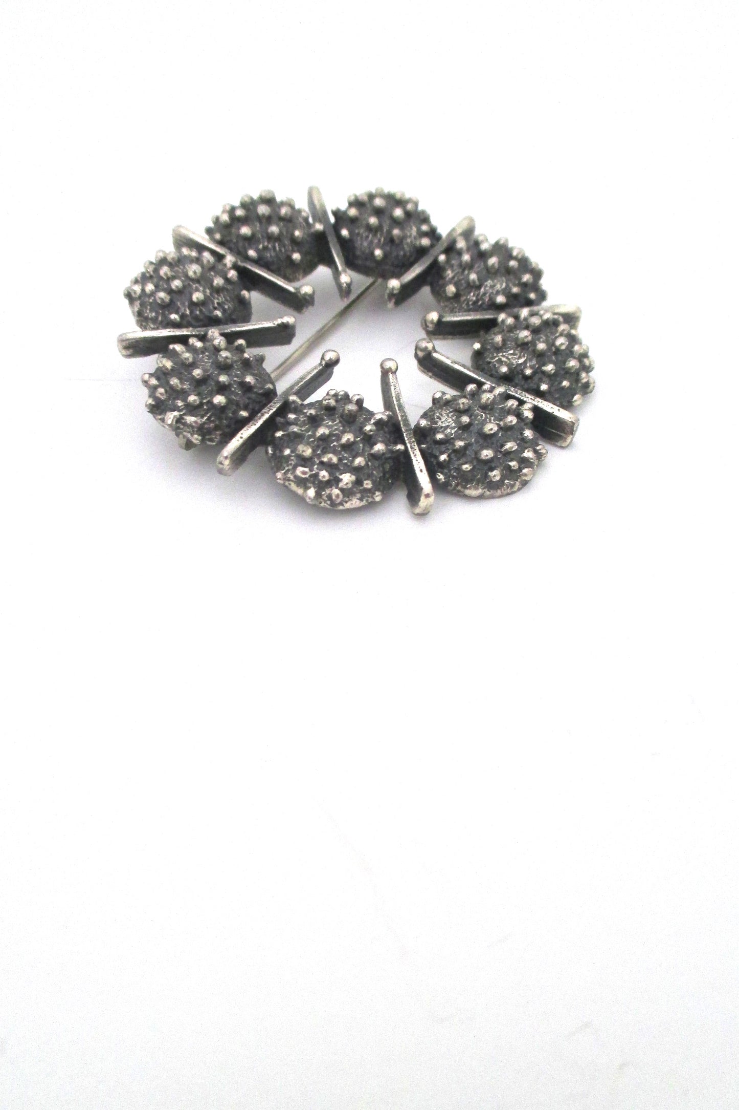 Guy Vidal Canada vintage brutalist pewter round openwork brooch