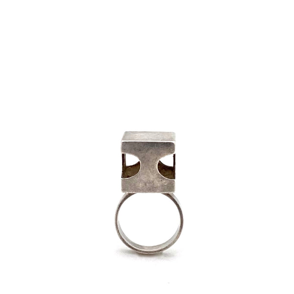 Kaunis Koru large pierced silver cube ring ~ Helga Narsakka, 1970