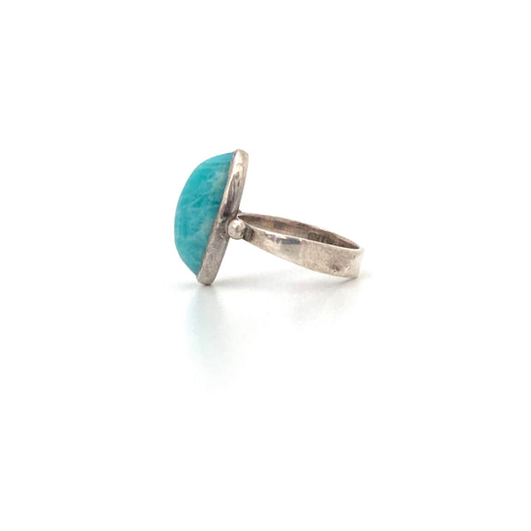 profile vintage sterling silver and amazonite ring Modernist jewelry design
