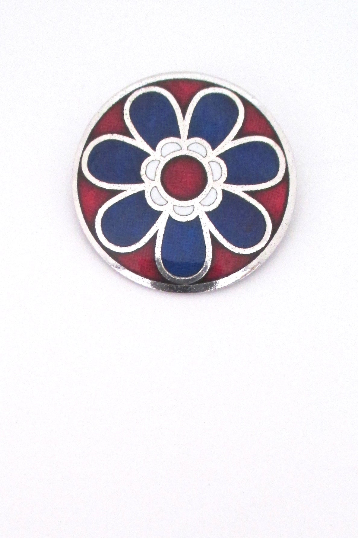 de Passille Sylvestre red & blue enamel flower brooch