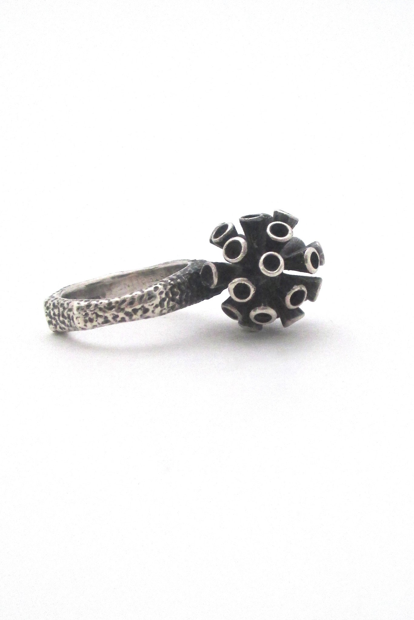 profile vintage brutalist silver organic sculptural ring mid century design