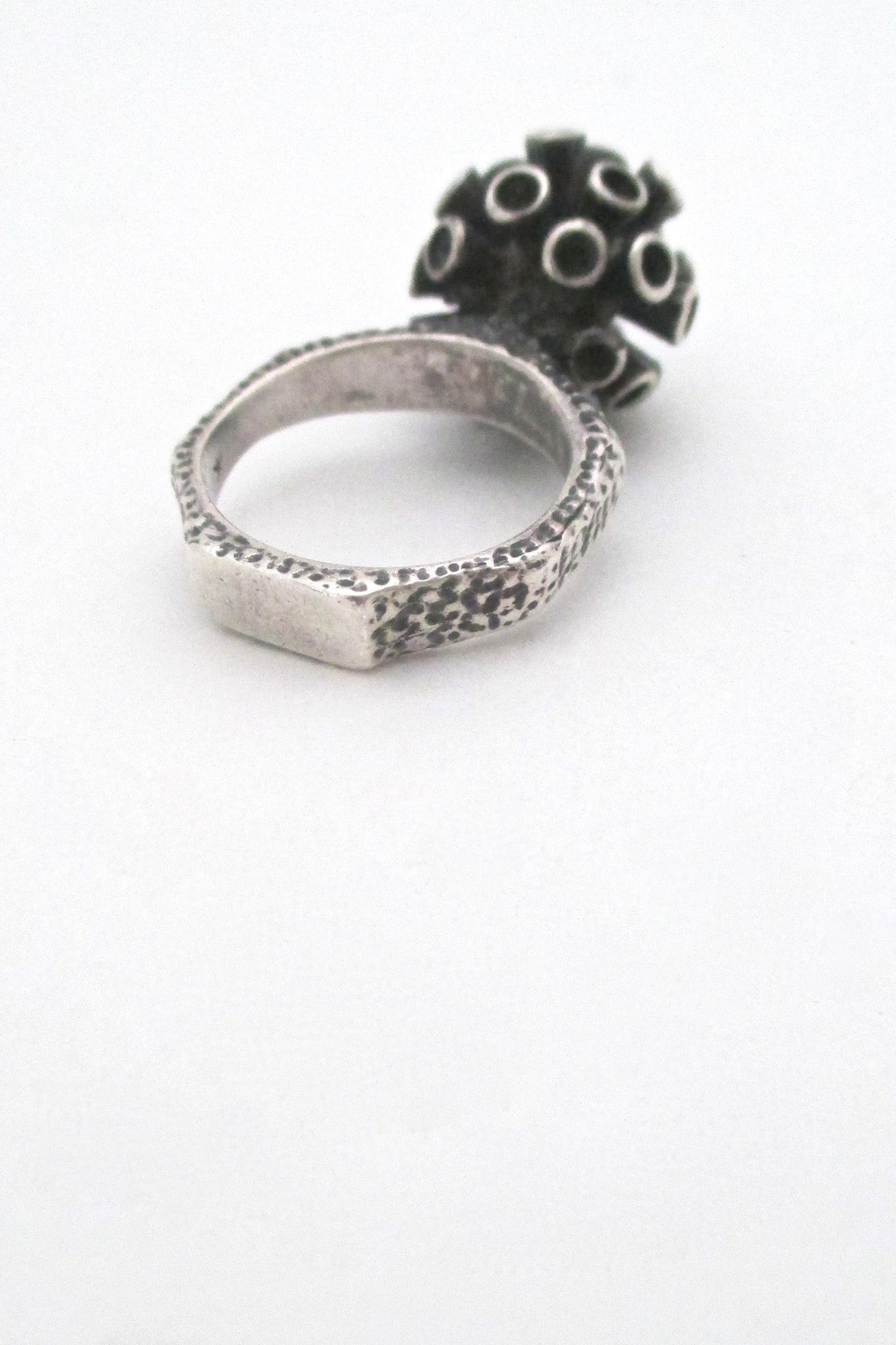 detail vintage brutalist silver organic sculptural ring mid century design