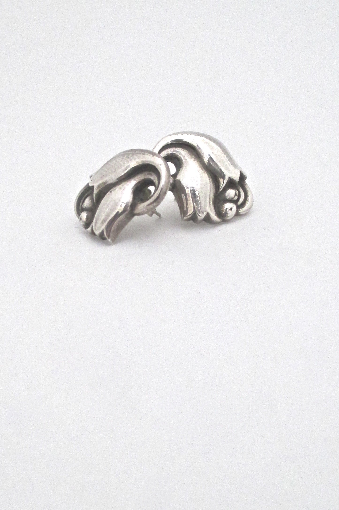 detail Georg Jensen Denmark vintage silver Tulip earrings 100A for pierced ears