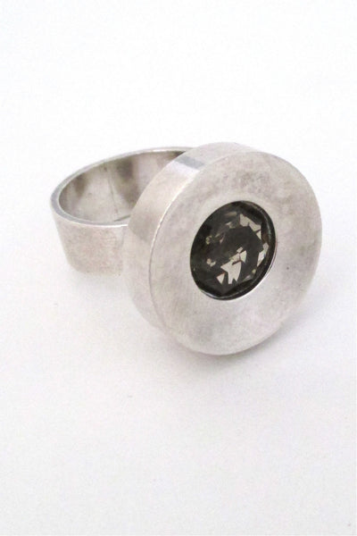 Elis Kauppi for Kupittaan Kulta Finland vintage Scandinavian modernist silver and smoky quartz large ring