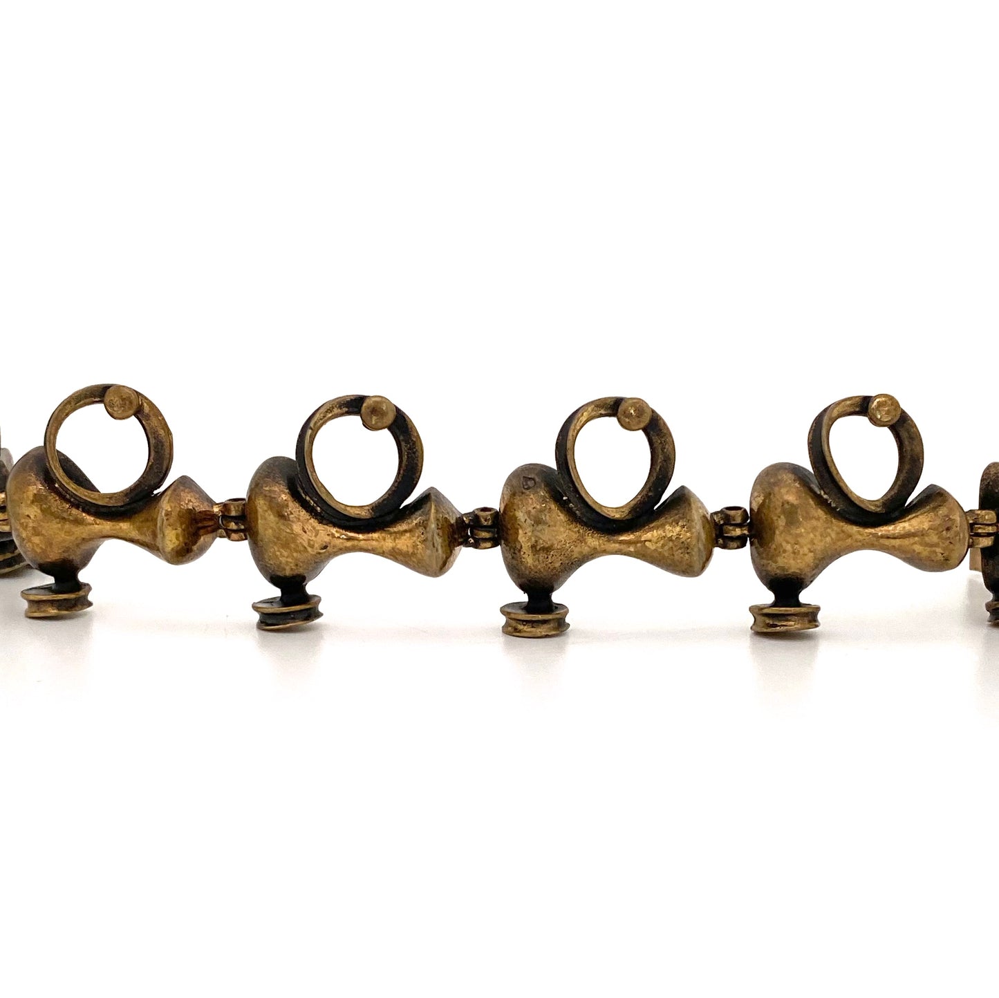 profile Jorma Laine Finland vintage bronze sculptural panel link bracelet Scandinavian Modernist jewelry design