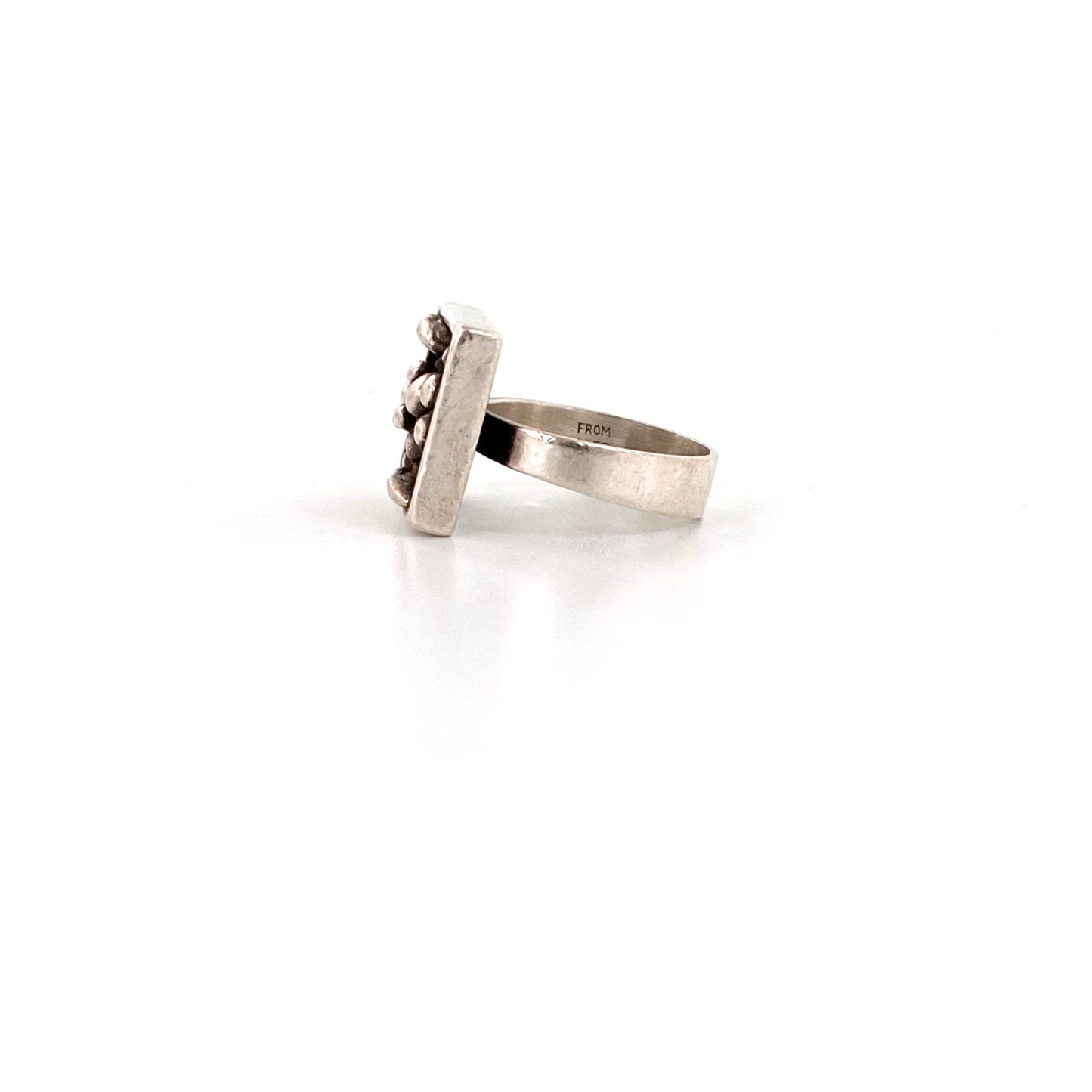 profile Niels NE From Denmark vintage silver pebbles square ring Scandinavian Modernist jewelry design