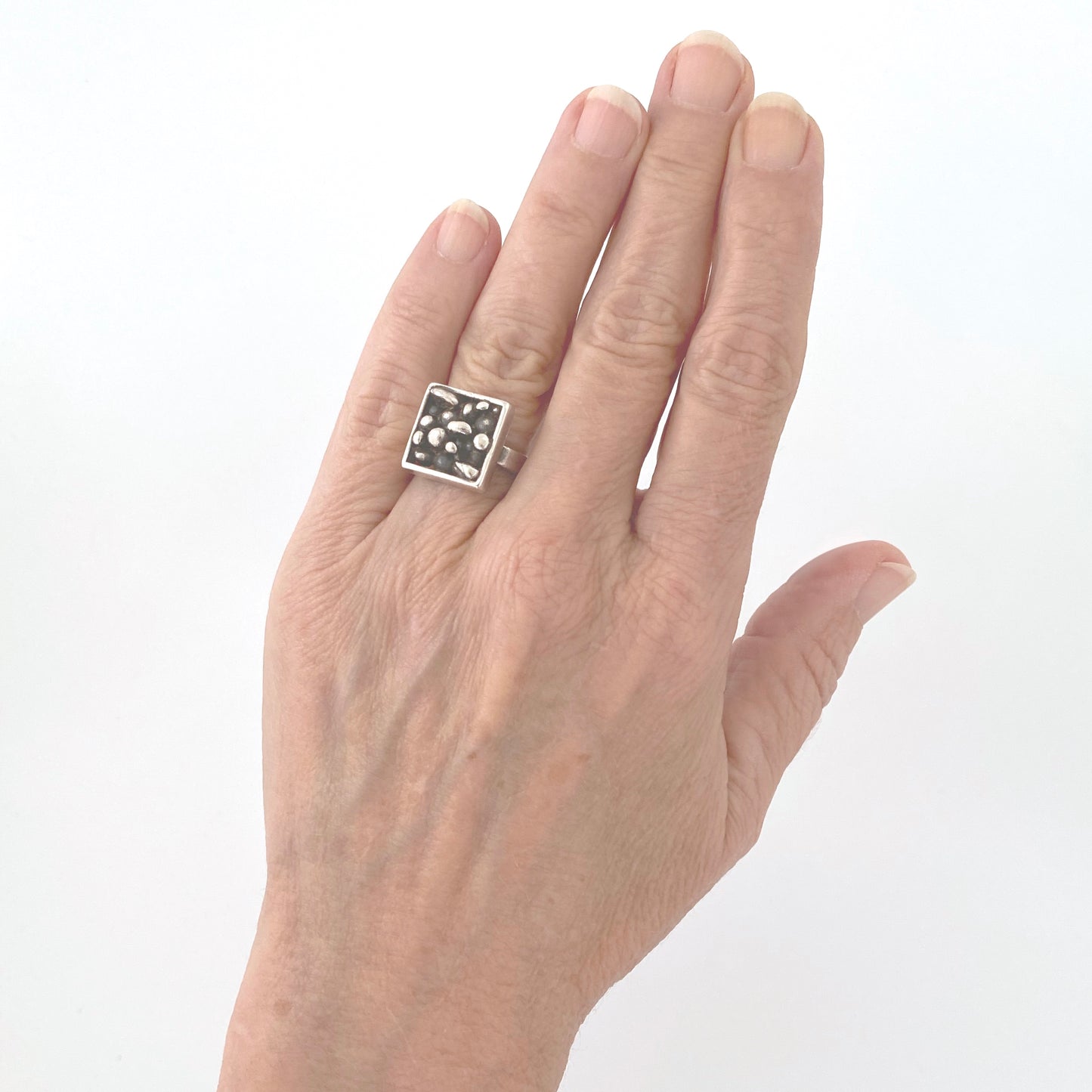 scale Niels NE From Denmark vintage silver pebbles square ring Scandinavian Modernist jewelry design