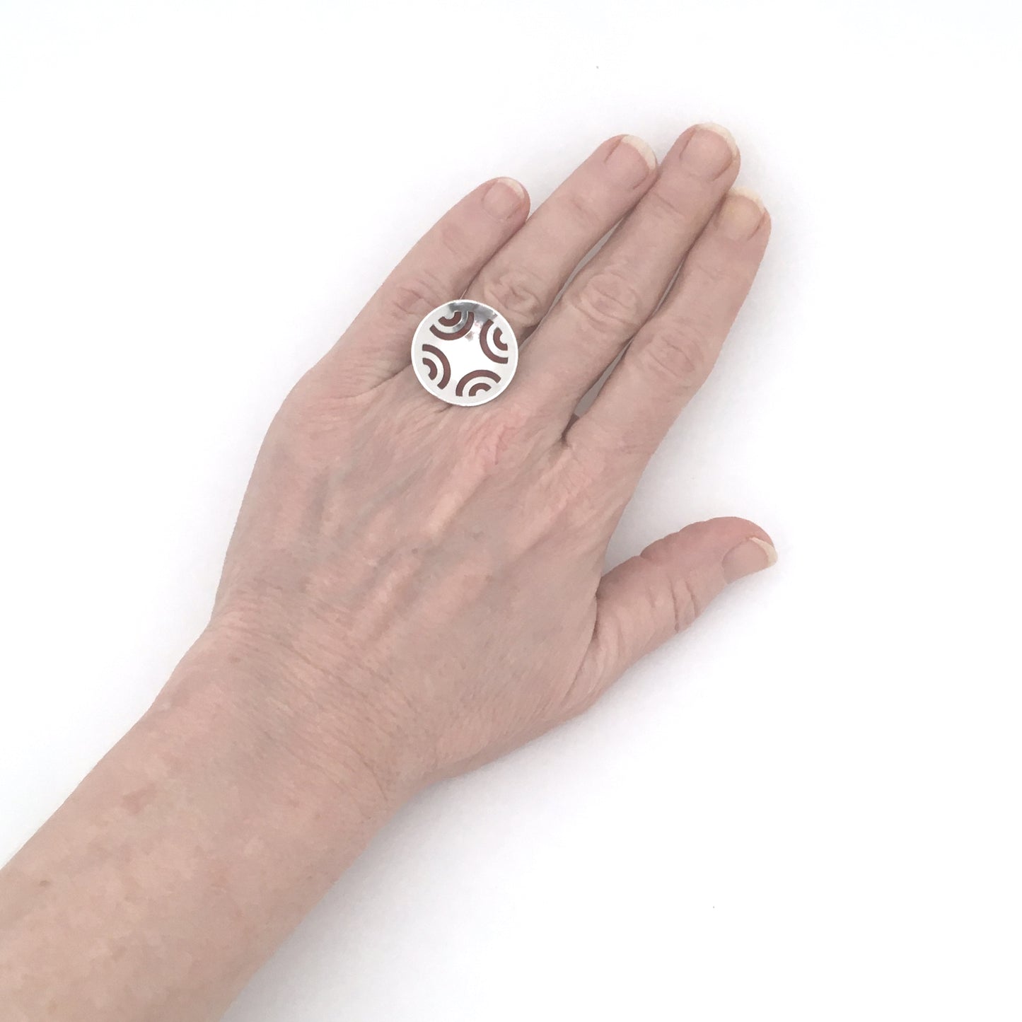 Aksel Holmsen large silver & bright red enamel ring