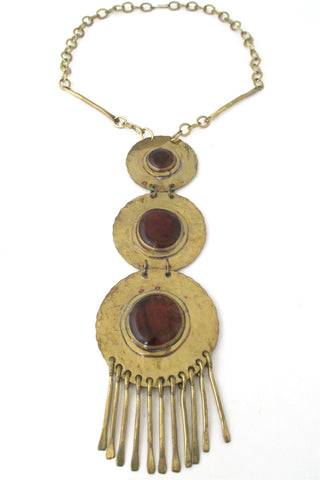 Rafael Alfandary Canada vintage brass glass massive triple stone pendant necklace