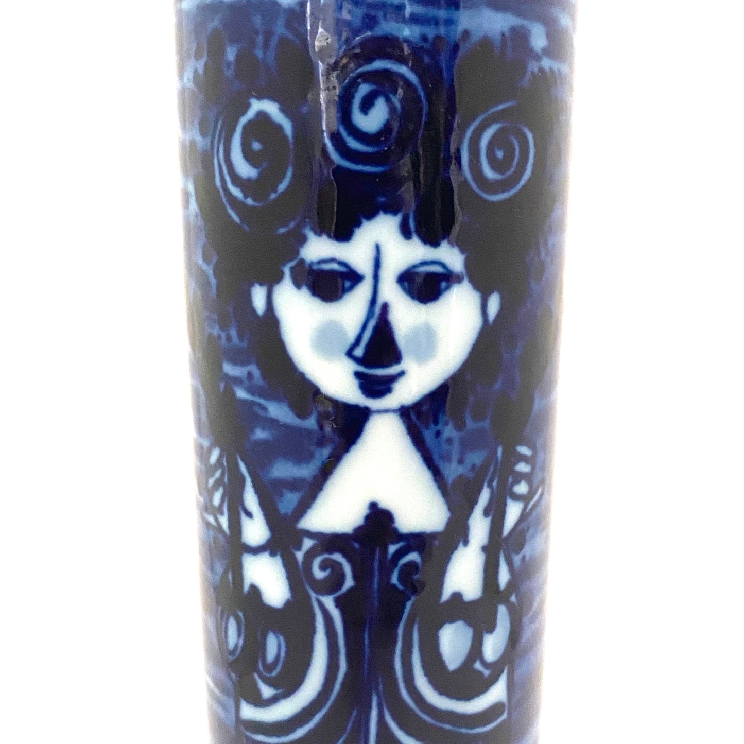 detail side two Rosenthal Germany vintage porcelain flow blue vase Bjorn Wiinblad Scandinavian Modern design