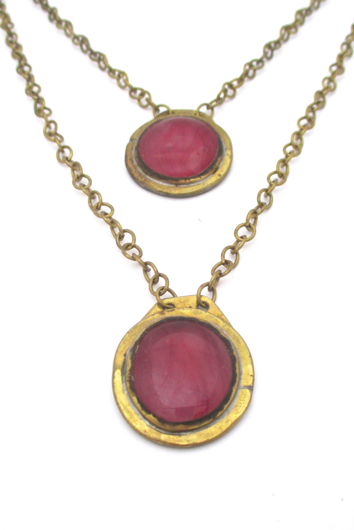 detail Rafael Alfandary Canada vintage brutalist brass triple strand double stone necklace