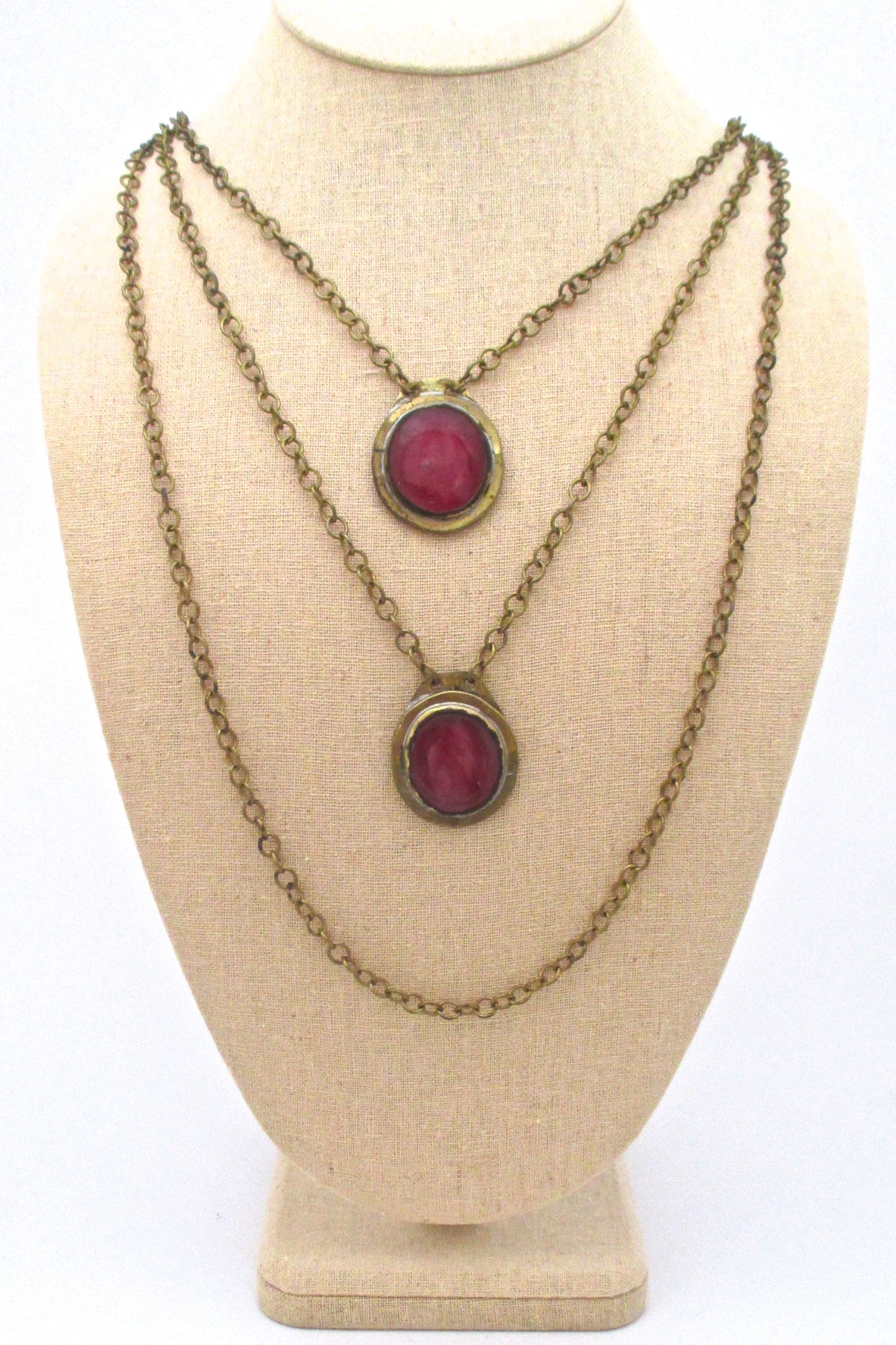 Rafael Canada triple strand, double stone pink necklace