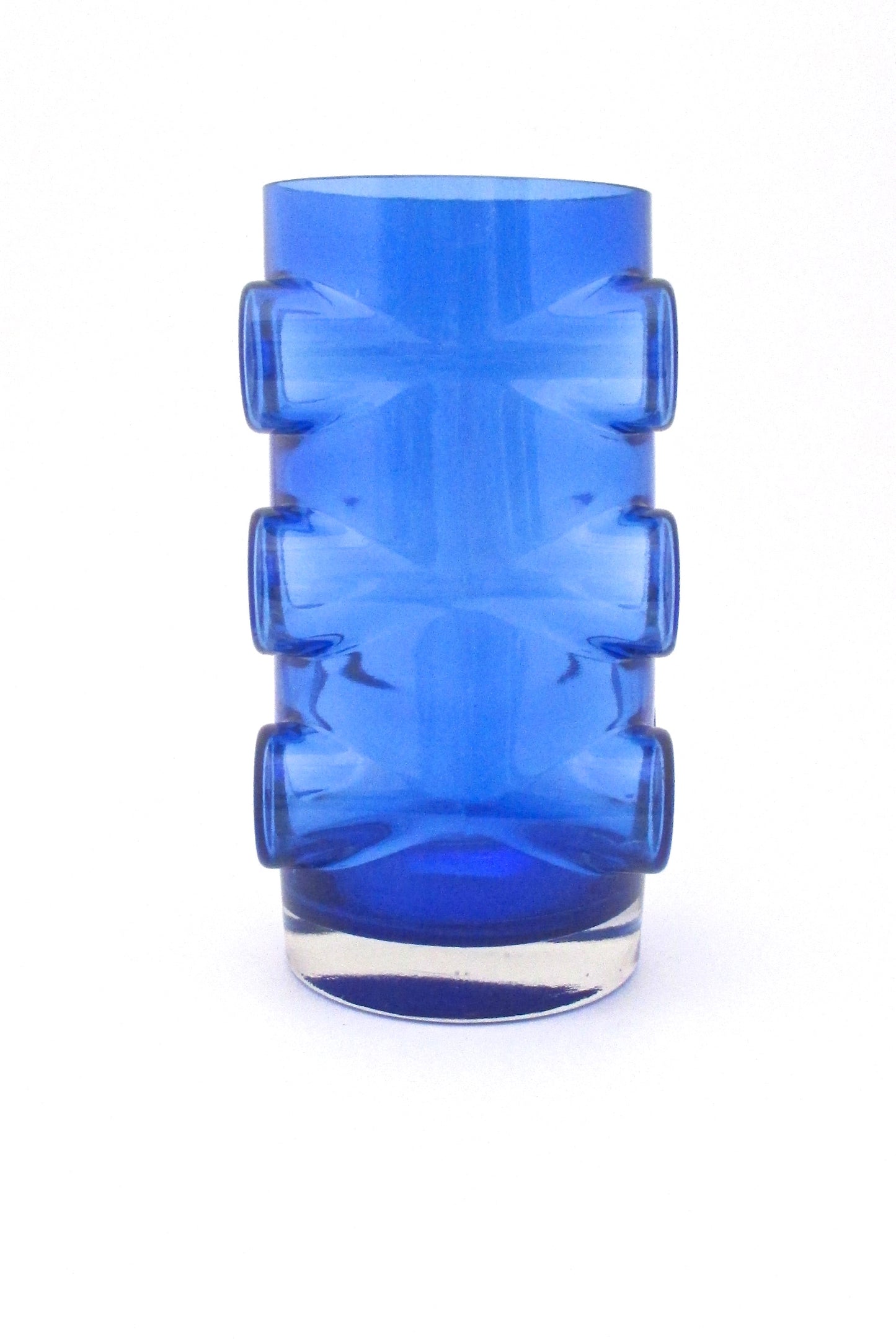 profile Riihimaen Riihimaki Lasi Oy Finland vintage mid century glass dark blue "Pablo" vase